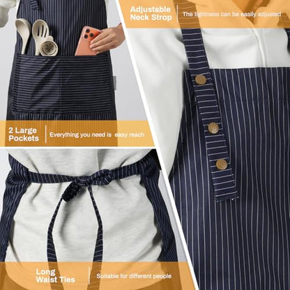 Adjustable Bib Apron Waterdrop Resistant with 2 Pockets Cooking Kitchen Aprons for Women Men Chef - color: Blue