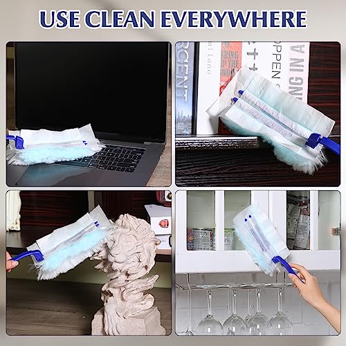 Yaomiao 100 Pcs Duster Refills with 20 Replacement Handle, Blue - color: Blue