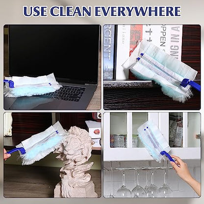 Yaomiao 100 Pcs Duster Refills with 20 Replacement Handle, Blue - color: Blue