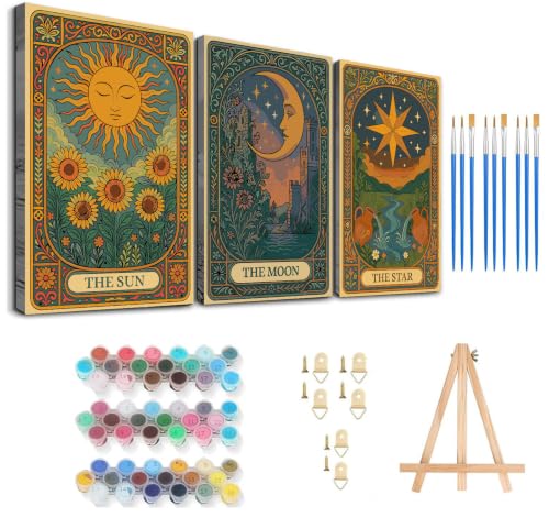 Axquilon 3 Packs Framed Paint by Numbers Kit for Adults 8x10in - color: 3 Pack Tarot with Easel-3