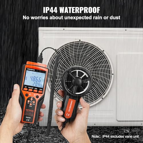 VEVOR Split Handheld Anemometer, 14-140, Digital Wind Speed CFM Meter Gauge with LED Backlight Screen, Measures Wind Velocity Temperature Air Flow, for Sailing Surfing Flying HVAC