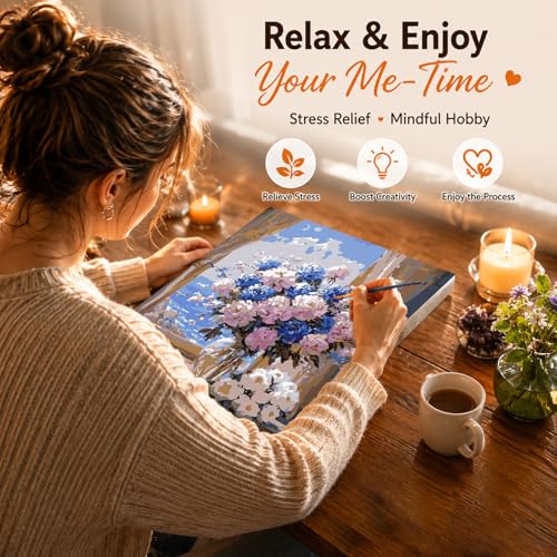 AUKELHJ Paint by Numbers Kit for Adults Beginner, Vase Flowers, 16X20 Inch - color: 17-Flowers