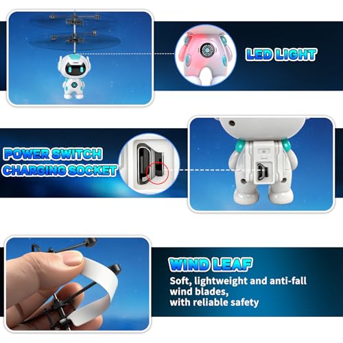 Flying Robot Toys for Kids 6+, Flying Ball Hand Operated Mini Drone - color: White