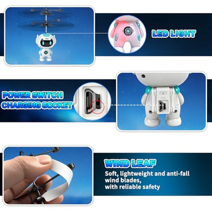 Flying Robot Toys for Kids 6+, Flying Ball Hand Operated Mini Drone - color: White