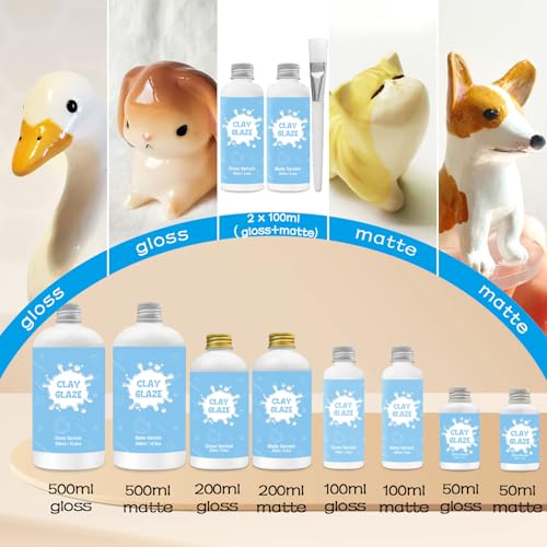 2 x 200ml Air Dry Clay Glaze, Protect Clay Surfaces, Gloss & Matte Glaze - size: 2 x 200ml Gloss & Matte