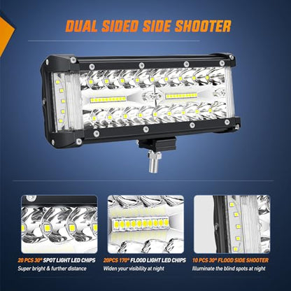 Nilight 2 PCS 7 Inch Side Shooter Light Bar Spot Flood Combo Triple Row - color: Side Shooter Light 2PC