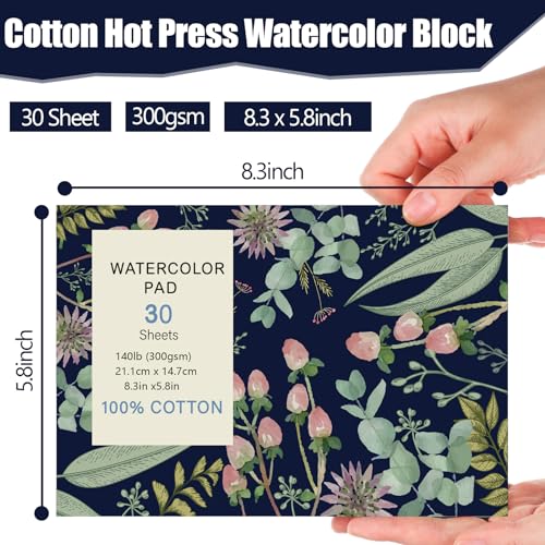 A5 Watercolor Paper Pad, 30 Sheets, Hot Press, 140 Lb/300 GSM