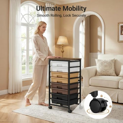 Pipishell Rolling Cart with 5 Drawers, Craft Storage Cart, Khaki Gradient - color: khaki gradient, size: 8-Drawers