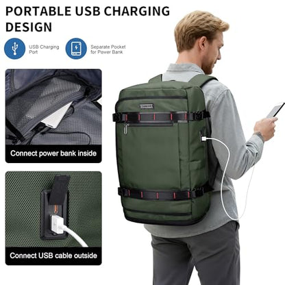 WITZMAN Travel Backpack for Men 35L TSA Friendly Flight Approved - color: Army Green