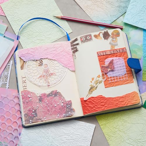 Scrapbook Supplies -180 Sheets Textured Scrapbook Paper & Mesh Fabric Set - color: Multicolor-5.9x4.7 Inch