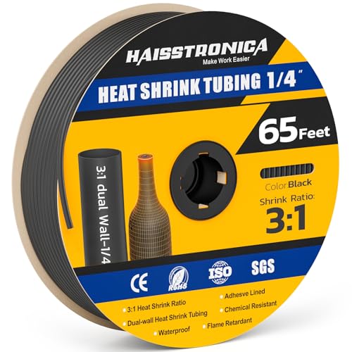 haisstronica 65Ft 3:1 Heat Shrink Tubing Roll 1/4" Black - color: Black, size: 1/4inch
