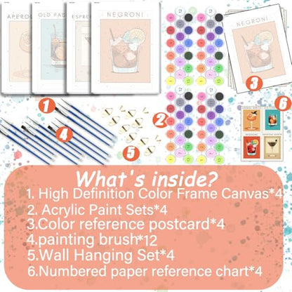 4 Pack Small Framed Paint by Numbers Kit for Adults Beginner 8x12 Inch - color: Cocktail