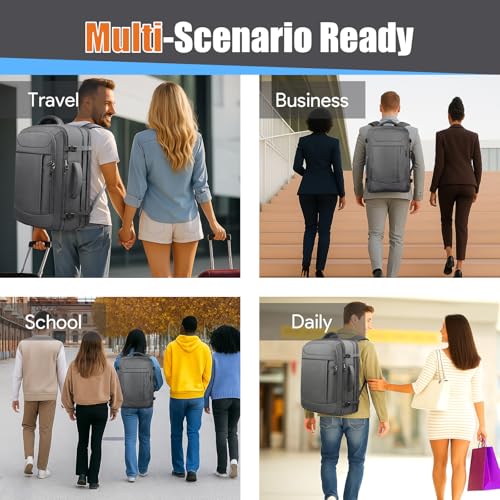 45L Travel Backpack, Expandable Carry On Backpack, Grey - color: Grey, size: 17.3 inch (21"x13"x9")