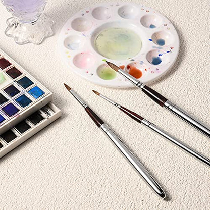 Kolinsky Travel Watercolor Brushes Sable Hair Round 3Pcs - color: Silvery