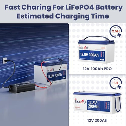 Timeusb 12V 40A LiFePO4 Battery Charger, 14.6V Lithium Battery Fast Charger