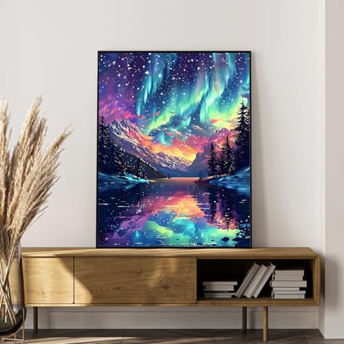 Paint by Numbers Kit for Adults, Aurora Borealis & Mountain, 16x20 Inch - color: HMOP25903
