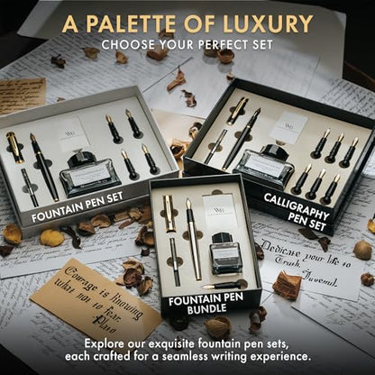 Wordsworth & Black Fountain Pen Gift Set, Medium & Extra Fine Nib, Silver Gold - color: Silver Gold