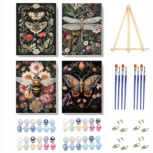 Kaixine 4 Pack Insect Paint by Numbers Kit for Adults Beginner with Framed - color: 4 Paint by Number-0609-5