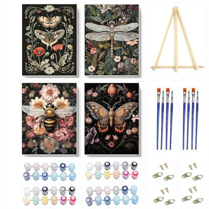 Kaixine 4 Pack Insect Paint by Numbers Kit for Adults Beginner with Framed - color: 4 Paint by Number-0609-5