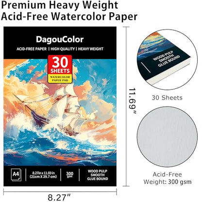 DagouColor Watercolor Paper Pad, 30 Sheets - Boat Yellow, A4, 2 Pack - color: Boat Yellow