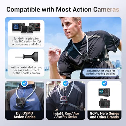 JJC Quick Release POV Neck Mount with Chest Strap for DJI Osmo Action 6 5 4 - color: Neck Mount with Fixing Chest Strap Black