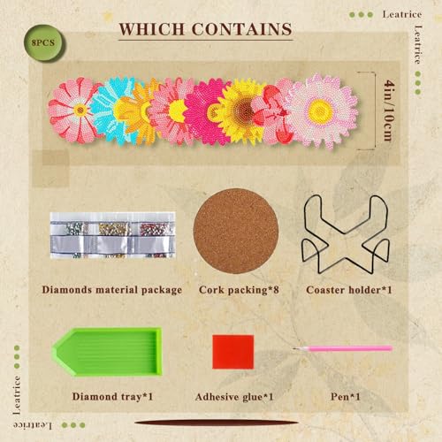 Leatrice 8 PCS Diamond Art Coasters Small Diamond Painting Kits for Adults - color: AA Flowers a