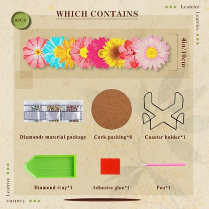 Leatrice 8 PCS Diamond Art Coasters Small Diamond Painting Kits for Adults - color: AA Flowers a