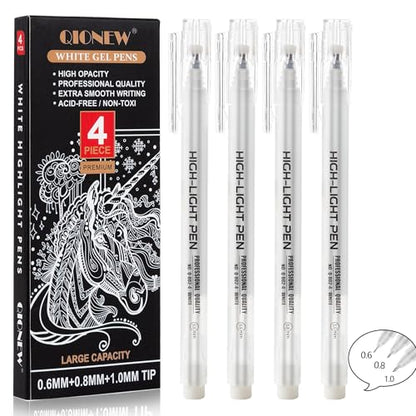 Qionew White Gel Pens,Opaque White Ink Pens for Black Paper Drawing,4 Pack