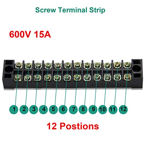 Terminal Block Strip, 12 Circuits 600V 15A, Dual Row Screw, 5 Sets - size: 15A 12P+10pcs Jumpers