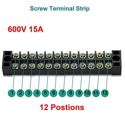 Terminal Block Strip, 12 Circuits 600V 15A, Dual Row Screw, 5 Sets - size: 15A 12P+10pcs Jumpers