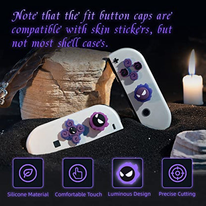 Cross D-Pad Button Caps Luminous Silicone Thumb Grips Set, ABXY Buttons Sticker Joystick Cover Caps Compatible with Nintendo Switch/OLED Controller (Gastly)