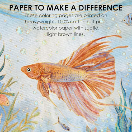 Grabie Watercolor Coloring Book, 15 A5 Cotton Sheets, Ocean Themed - color: Ocean