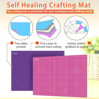 Self Healing Cutting Mat A2 18"x 24" Double Sided Pink Mat - color: Pink, size: A2 (18" x 24")