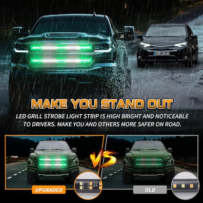 XRIDONSEN 2 Pack Green White Grill Emergency Lights 30 inch Strobe Lights - color: Green/White