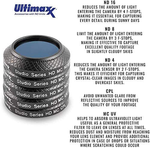 Ultimaxx 7 Piece Drone Camera Filter Bundle Kit for DJI Phantom 4, Phantom 4 w/Filters, Lens Hood, Gimbal Stabilizer, Carry Case