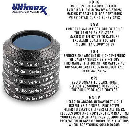 Ultimaxx 7 Piece Drone Camera Filter Bundle Kit for DJI Phantom 4, Phantom 4 w/Filters, Lens Hood, Gimbal Stabilizer, Carry Case