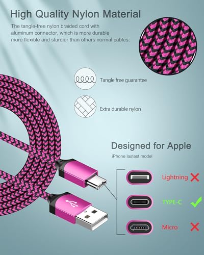 iPhone 17e 16e Wall Charger & USB-C Cable, Charging Power Adapter USBC Cord - color: Pink, style: USB C