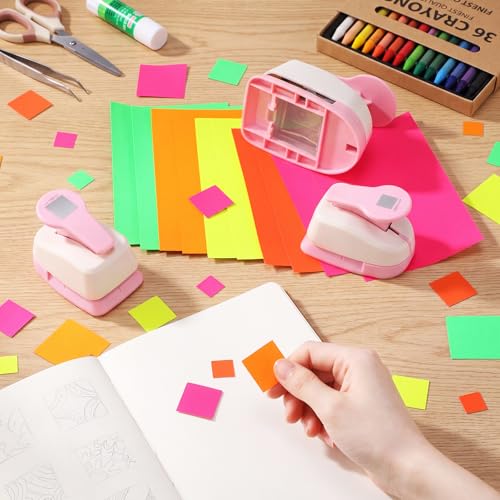 CHENGU 3 Pack Square Punch for Paper Craft, 1.5", 1", 0.6", Light Pink - color: Light Pink