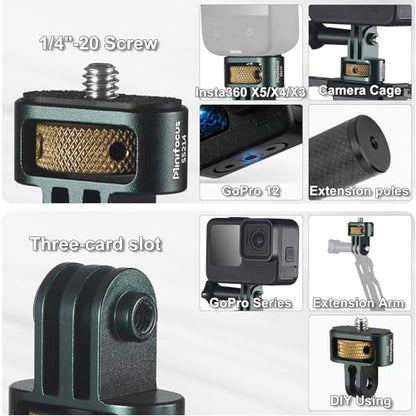 MINIFOCUS Gopro to 1/4" Adapter, Aluminum CNC Tripod Mount for Gopro Hero 13/12/11/10/9/8, Insta360 X5/X4/X3, DJI Osmo, AKASO and Other Standard 1/4" Accessories - size: 3-Prongs Interface