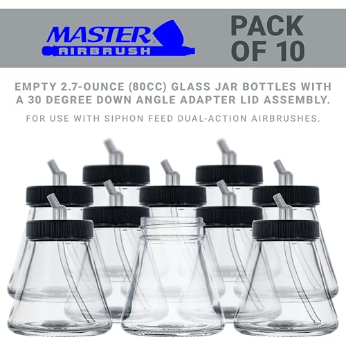 Master Airbrush Pack of 10, TB-010 Empty 2.7 oz. (80cc) Glass Jar Bottles - size: 2.7oz - Glass - 30°