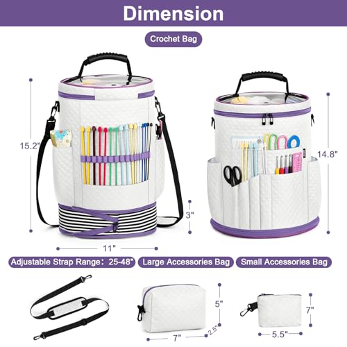 Crochet Yarn Knitting Bag 3PCS Expandable Large Yarn Storage Organizer Bag - color: Off-white