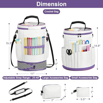 Crochet Yarn Knitting Bag 3PCS Expandable Large Yarn Storage Organizer Bag - color: Off-white