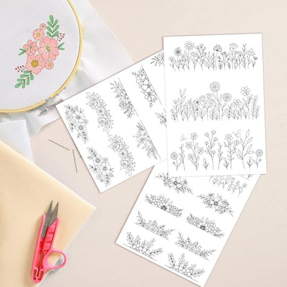 Water Soluble Embroidery Patterns, Stick and Stitch Paper for Sewing - color: black flower552