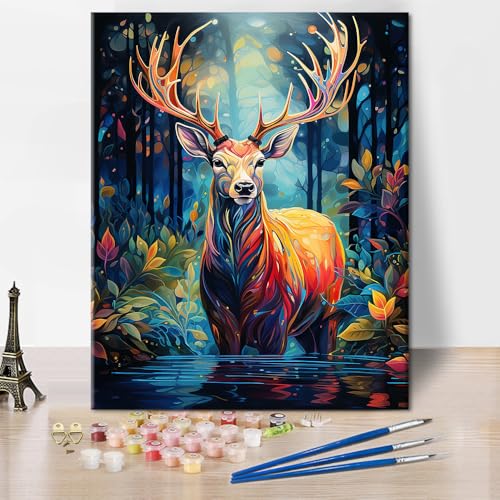 TUMOVO Deer in the Forest Paint by Numbers Craft Kit for Adults - color: Deer
