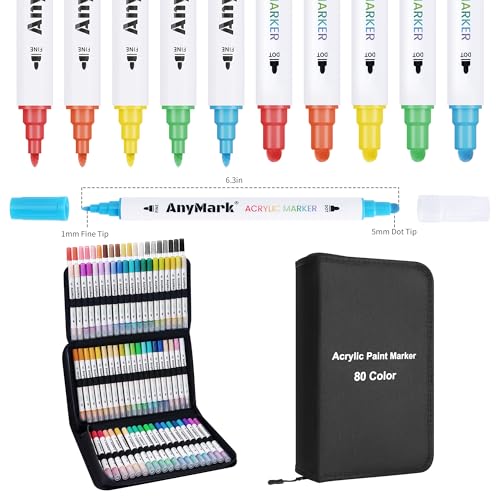 AnyMark 80 Colors Acrylic Paint Markers Dot & Fine Paint Pens - color: 80