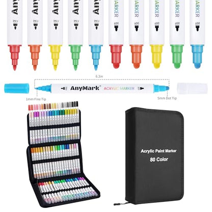 AnyMark 80 Colors Acrylic Paint Markers Dot & Fine Paint Pens - color: 80