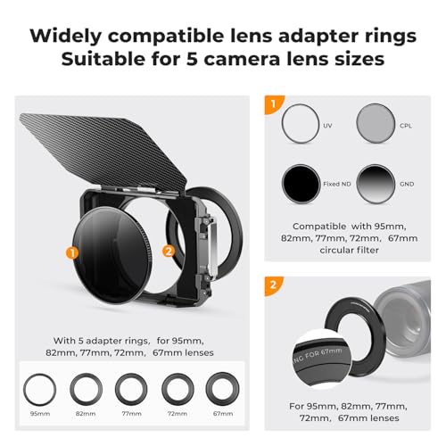 K&F CONCEPT Matte Box with Carbon Fiber Top Flag, with 5pcs Adapter Rings