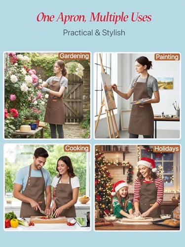 Aprons for Women Men, Water-Resistant Kitchen Aprons for Cooking - color: Brown