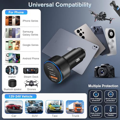 5-Pack USB C Car Charger,93W 3-Port PD3.0 Cigarette Lighter USB Charger - color: 5-Pack Black