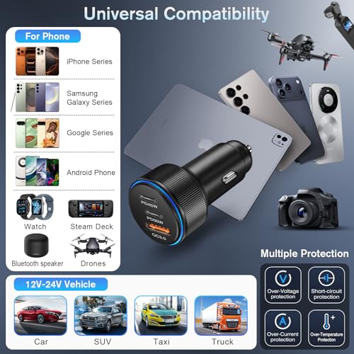 2-Pack Car Charger,93W 3 Ports Fast PD/QC 3.0 Cigarette Lighter Adapter - color: 2-Pack Black